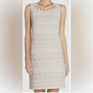 Vince Camuto Women Pink Embellished Jacquard Sleeveless Shift Dress Size 4 NWT